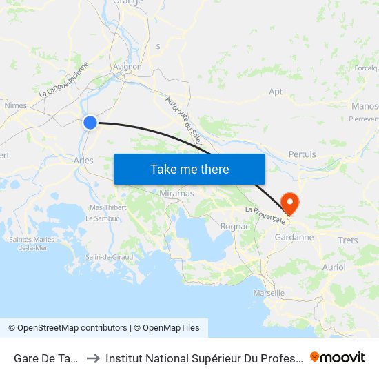 Gare De Tarascon-Sur-Rhône to Institut National Supérieur Du Professorat Et De L'Éducation (Site D'Aix-En-Provence) map
