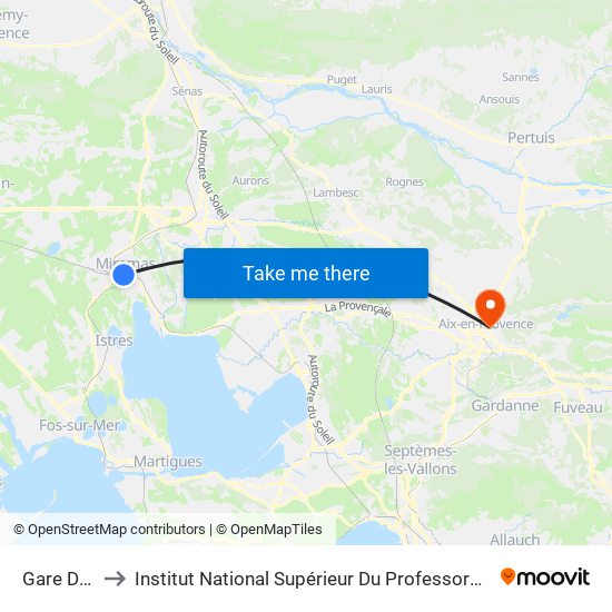 Gare De Miramas to Institut National Supérieur Du Professorat Et De L'Éducation (Site D'Aix-En-Provence) map