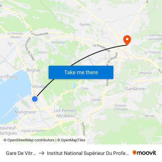 Gare De Vitrolles-Aér-Marseille to Institut National Supérieur Du Professorat Et De L'Éducation (Site D'Aix-En-Provence) map