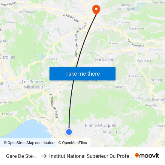 Gare De Ste-Marthe-En-Provence to Institut National Supérieur Du Professorat Et De L'Éducation (Site D'Aix-En-Provence) map