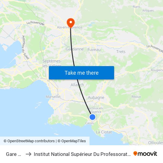 Gare De Cassis to Institut National Supérieur Du Professorat Et De L'Éducation (Site D'Aix-En-Provence) map