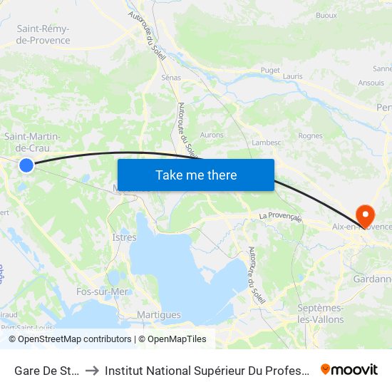 Gare De St-Martin-De-Crau to Institut National Supérieur Du Professorat Et De L'Éducation (Site D'Aix-En-Provence) map