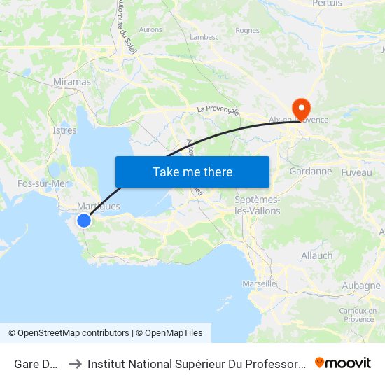 Gare De Martigues to Institut National Supérieur Du Professorat Et De L'Éducation (Site D'Aix-En-Provence) map