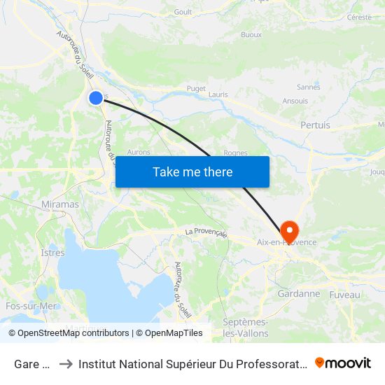 Gare De Sénas to Institut National Supérieur Du Professorat Et De L'Éducation (Site D'Aix-En-Provence) map