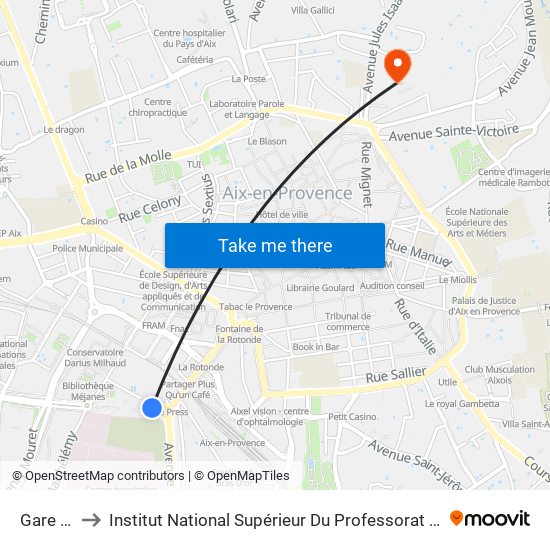 Gare Routière to Institut National Supérieur Du Professorat Et De L'Éducation (Site D'Aix-En-Provence) map