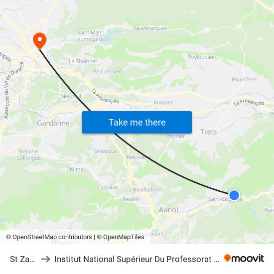 St Zacharie Zi to Institut National Supérieur Du Professorat Et De L'Éducation (Site D'Aix-En-Provence) map