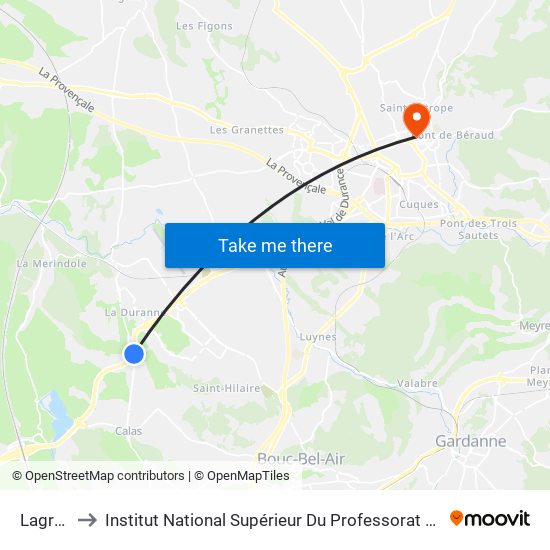 Lagremeuse to Institut National Supérieur Du Professorat Et De L'Éducation (Site D'Aix-En-Provence) map