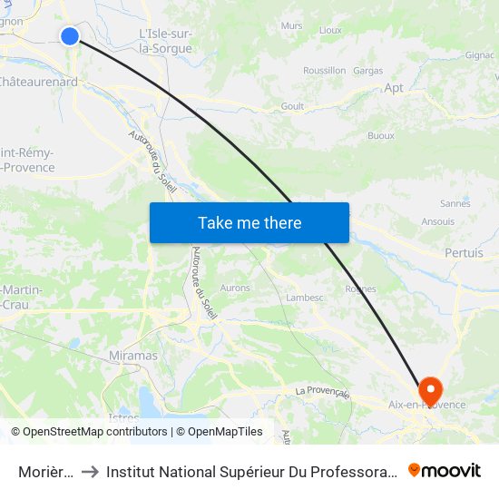 Morières Centre to Institut National Supérieur Du Professorat Et De L'Éducation (Site D'Aix-En-Provence) map