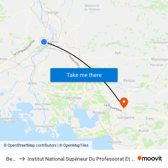 Beaulieu to Institut National Supérieur Du Professorat Et De L'Éducation (Site D'Aix-En-Provence) map