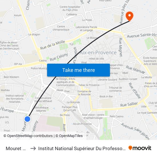 Mouret Gare Routière to Institut National Supérieur Du Professorat Et De L'Éducation (Site D'Aix-En-Provence) map