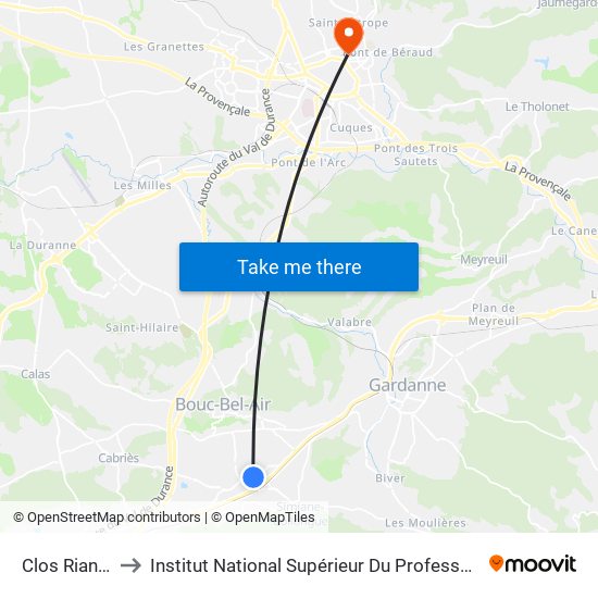 Clos Riant / Les Frènes to Institut National Supérieur Du Professorat Et De L'Éducation (Site D'Aix-En-Provence) map