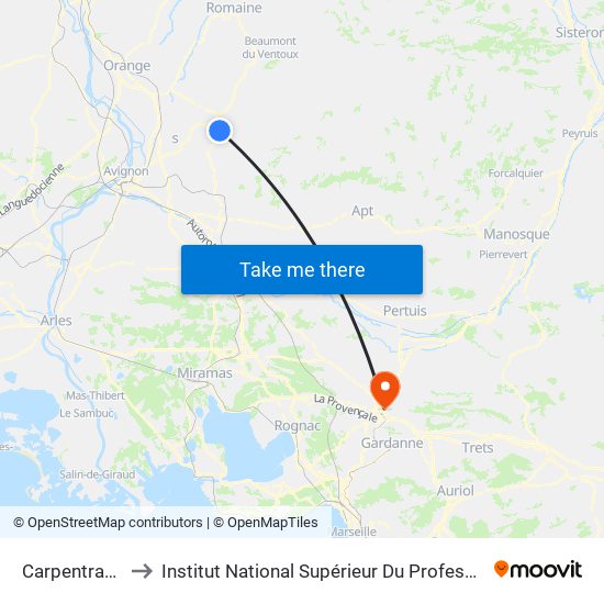Carpentras_Marche Gare1 to Institut National Supérieur Du Professorat Et De L'Éducation (Site D'Aix-En-Provence) map