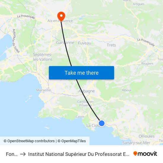 Fonsainte to Institut National Supérieur Du Professorat Et De L'Éducation (Site D'Aix-En-Provence) map