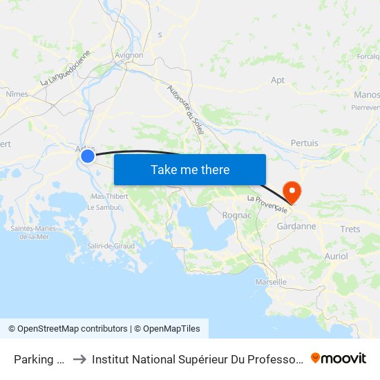 Parking Des Minimes to Institut National Supérieur Du Professorat Et De L'Éducation (Site D'Aix-En-Provence) map
