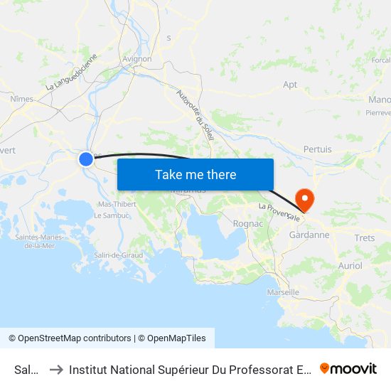 Saladelles to Institut National Supérieur Du Professorat Et De L'Éducation (Site D'Aix-En-Provence) map