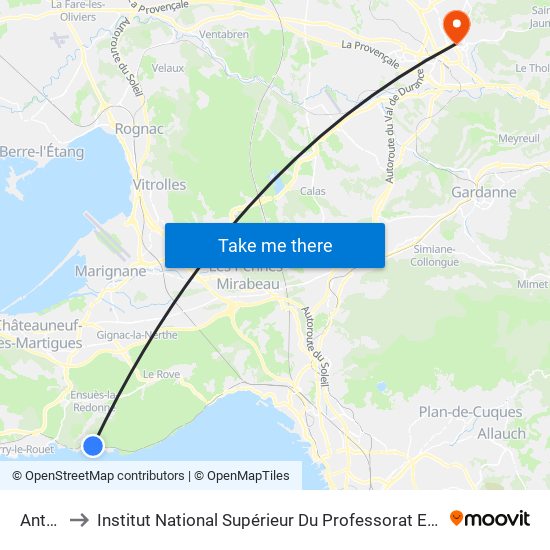 Anthénors to Institut National Supérieur Du Professorat Et De L'Éducation (Site D'Aix-En-Provence) map