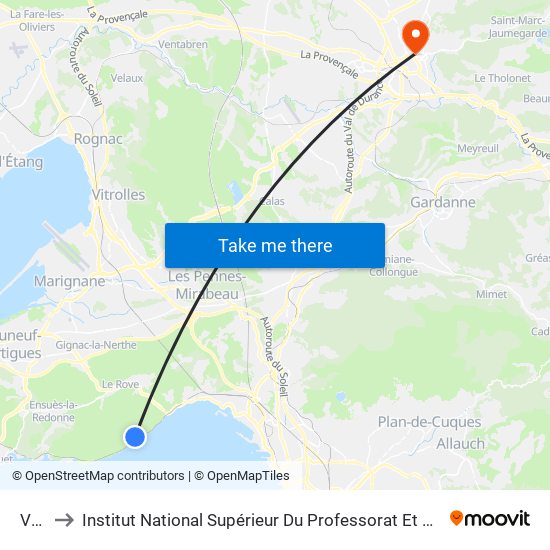 Vesse to Institut National Supérieur Du Professorat Et De L'Éducation (Site D'Aix-En-Provence) map