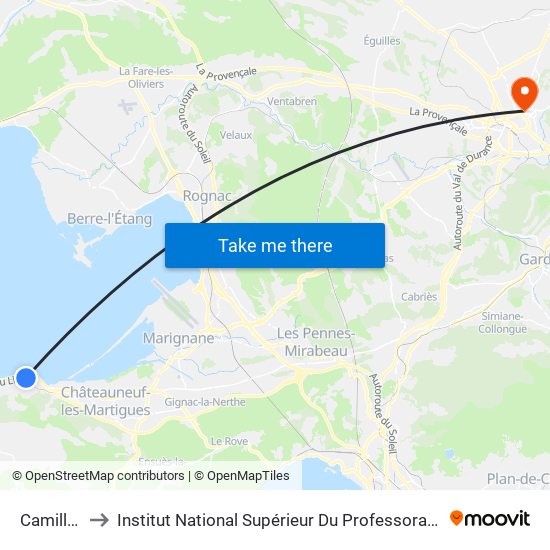 Camille Pelletan to Institut National Supérieur Du Professorat Et De L'Éducation (Site D'Aix-En-Provence) map