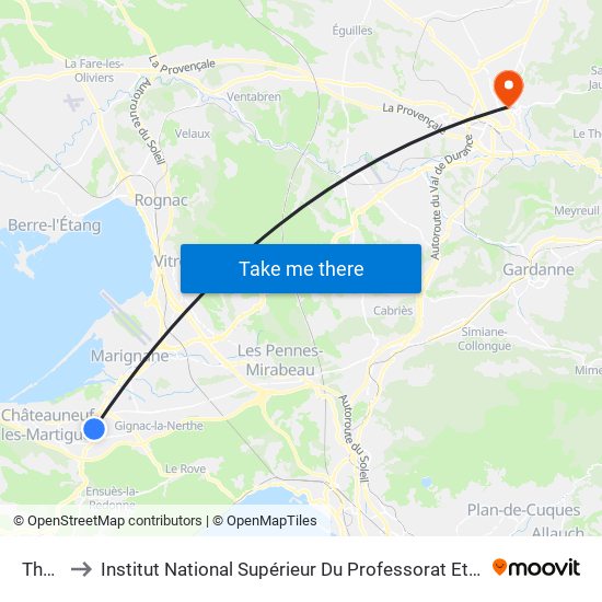 Tholonet to Institut National Supérieur Du Professorat Et De L'Éducation (Site D'Aix-En-Provence) map