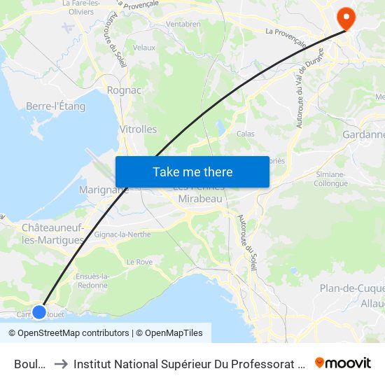 Boulodrome to Institut National Supérieur Du Professorat Et De L'Éducation (Site D'Aix-En-Provence) map