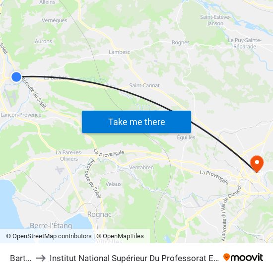 Bartavelles to Institut National Supérieur Du Professorat Et De L'Éducation (Site D'Aix-En-Provence) map