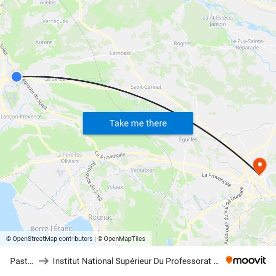 Pastourelles to Institut National Supérieur Du Professorat Et De L'Éducation (Site D'Aix-En-Provence) map