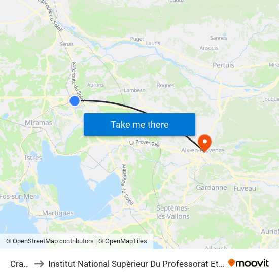 Craponne to Institut National Supérieur Du Professorat Et De L'Éducation (Site D'Aix-En-Provence) map