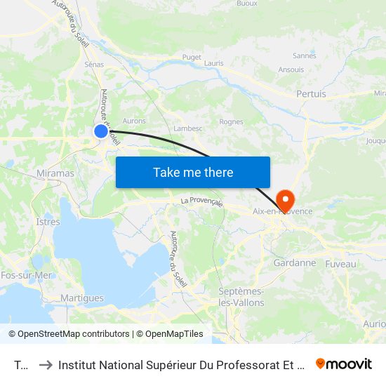 Touret to Institut National Supérieur Du Professorat Et De L'Éducation (Site D'Aix-En-Provence) map