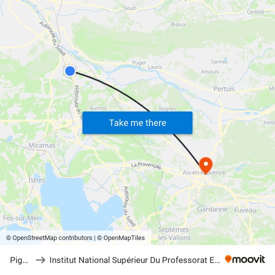 Pigeonnier to Institut National Supérieur Du Professorat Et De L'Éducation (Site D'Aix-En-Provence) map