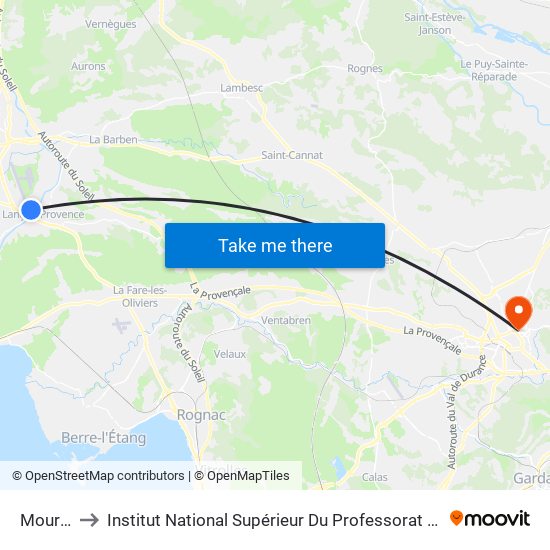 Mourguettes to Institut National Supérieur Du Professorat Et De L'Éducation (Site D'Aix-En-Provence) map