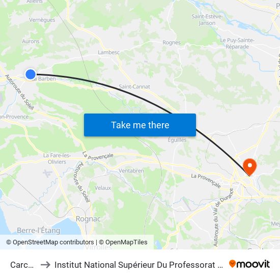 Carcassonne to Institut National Supérieur Du Professorat Et De L'Éducation (Site D'Aix-En-Provence) map