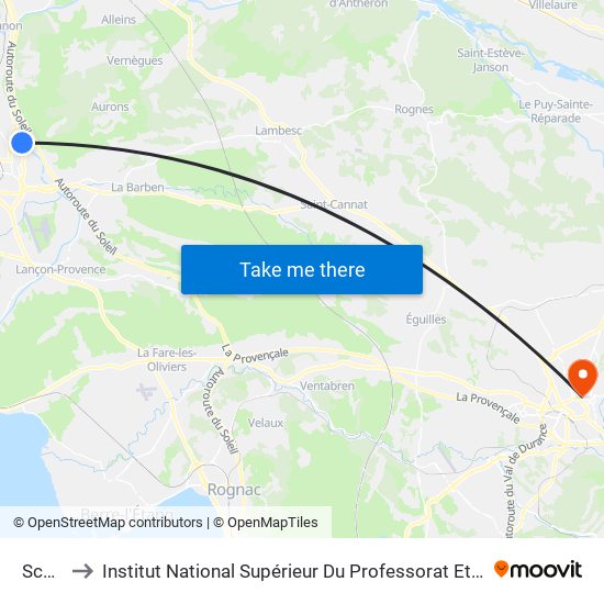 Schuman to Institut National Supérieur Du Professorat Et De L'Éducation (Site D'Aix-En-Provence) map