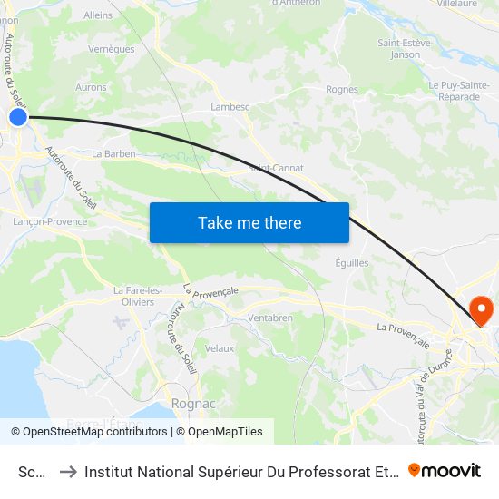 Schuman to Institut National Supérieur Du Professorat Et De L'Éducation (Site D'Aix-En-Provence) map