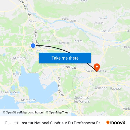 Glanum to Institut National Supérieur Du Professorat Et De L'Éducation (Site D'Aix-En-Provence) map