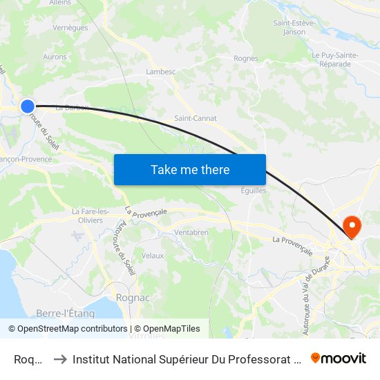 Roquassiers to Institut National Supérieur Du Professorat Et De L'Éducation (Site D'Aix-En-Provence) map