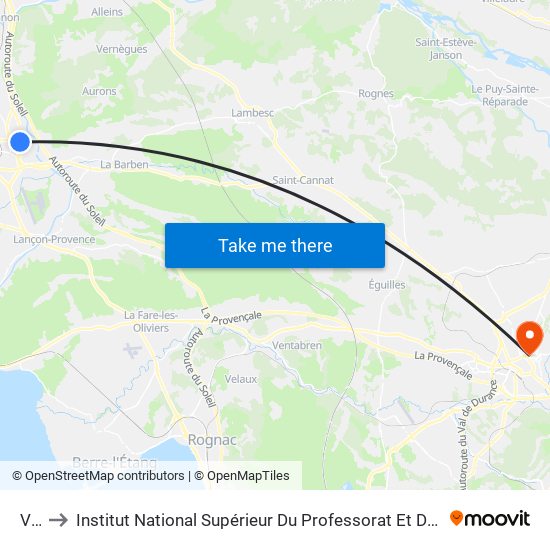 Viala to Institut National Supérieur Du Professorat Et De L'Éducation (Site D'Aix-En-Provence) map
