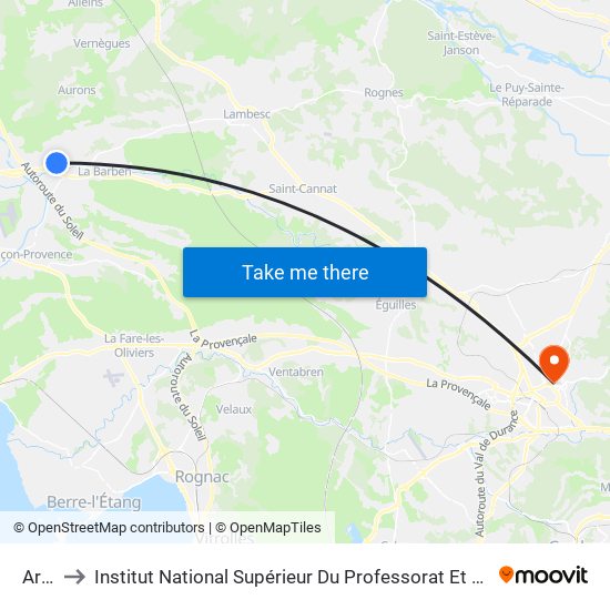 Arènes to Institut National Supérieur Du Professorat Et De L'Éducation (Site D'Aix-En-Provence) map