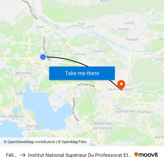 Félix Pyat to Institut National Supérieur Du Professorat Et De L'Éducation (Site D'Aix-En-Provence) map
