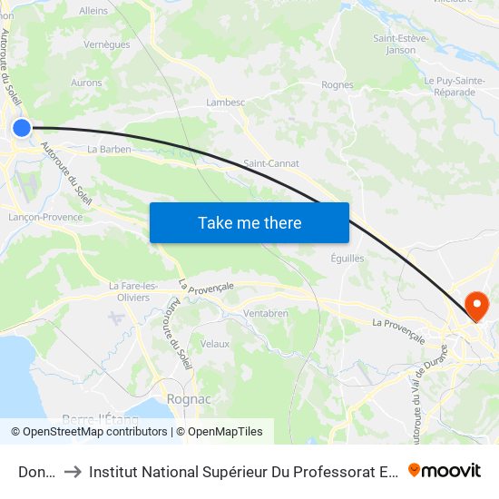 Donnadieu to Institut National Supérieur Du Professorat Et De L'Éducation (Site D'Aix-En-Provence) map