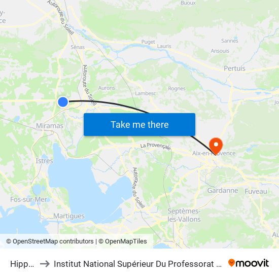 Hippodrome to Institut National Supérieur Du Professorat Et De L'Éducation (Site D'Aix-En-Provence) map