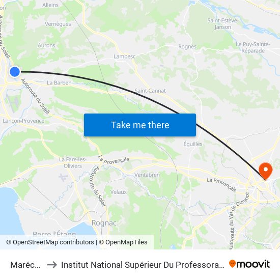 Maréchal Leclerc to Institut National Supérieur Du Professorat Et De L'Éducation (Site D'Aix-En-Provence) map