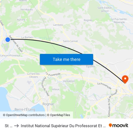 St Jean to Institut National Supérieur Du Professorat Et De L'Éducation (Site D'Aix-En-Provence) map