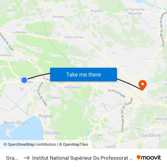 Gramenières to Institut National Supérieur Du Professorat Et De L'Éducation (Site D'Aix-En-Provence) map