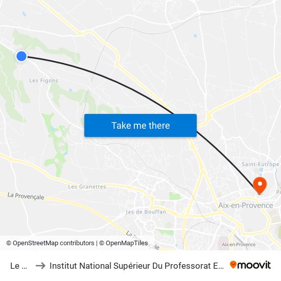 Le Garage to Institut National Supérieur Du Professorat Et De L'Éducation (Site D'Aix-En-Provence) map