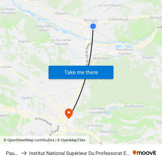 Paul Arène to Institut National Supérieur Du Professorat Et De L'Éducation (Site D'Aix-En-Provence) map
