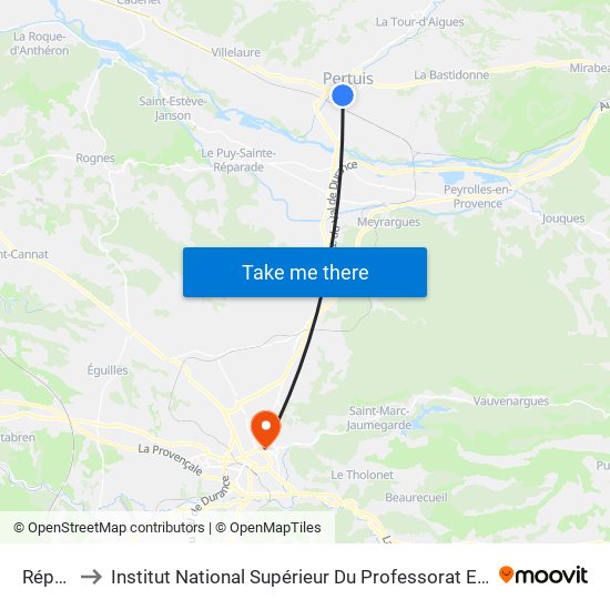 République to Institut National Supérieur Du Professorat Et De L'Éducation (Site D'Aix-En-Provence) map