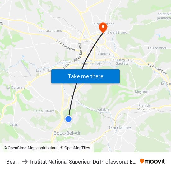 Beausoleil to Institut National Supérieur Du Professorat Et De L'Éducation (Site D'Aix-En-Provence) map
