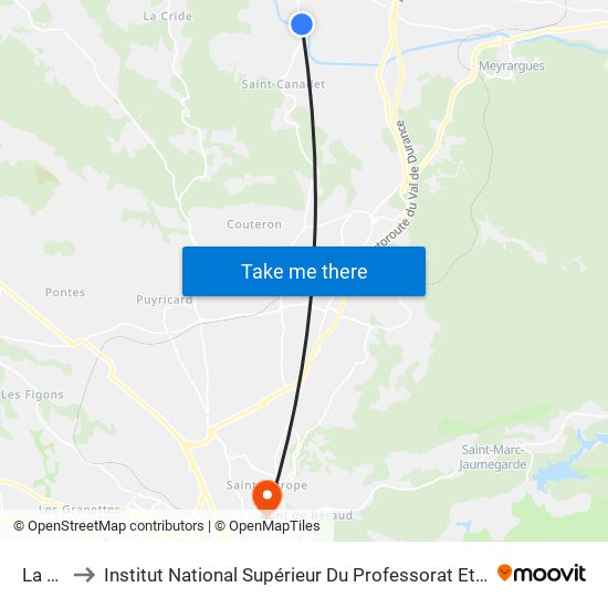 La Groule to Institut National Supérieur Du Professorat Et De L'Éducation (Site D'Aix-En-Provence) map