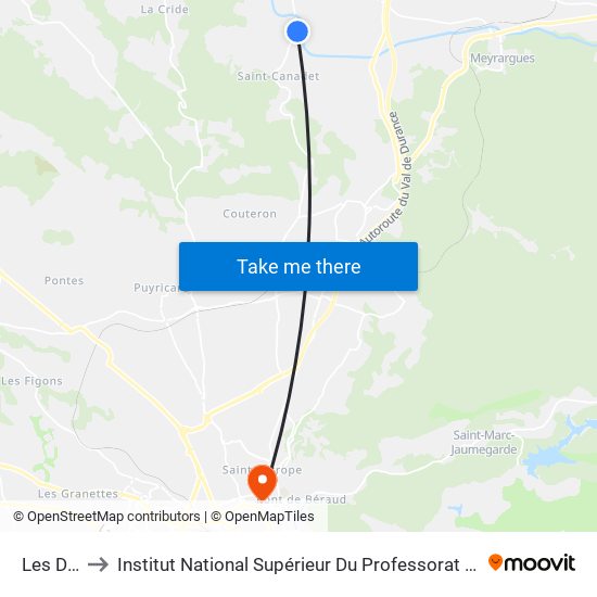 Les Danjauds to Institut National Supérieur Du Professorat Et De L'Éducation (Site D'Aix-En-Provence) map