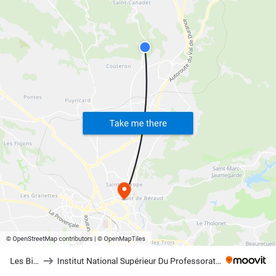 Les Bigourdins to Institut National Supérieur Du Professorat Et De L'Éducation (Site D'Aix-En-Provence) map
